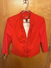 White House Black Market Red Ruffle Zip Blazer Size 8