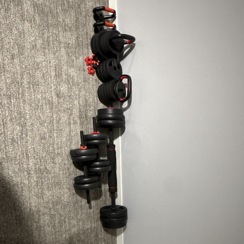 Adjustable Dumbbell Set 30 lb w/ Handle & Weight Plates, Storage Rack Black/Red