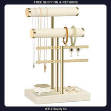 3-Tier Jewelry Organizer Stand, Beige Velvet Bracelet  Necklace Display Holder