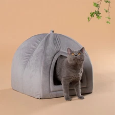 KASENTEX Cat Bed for Indoor Cats, 2-in-1 Cat House Pet Bed, KVC2207 - Gray
