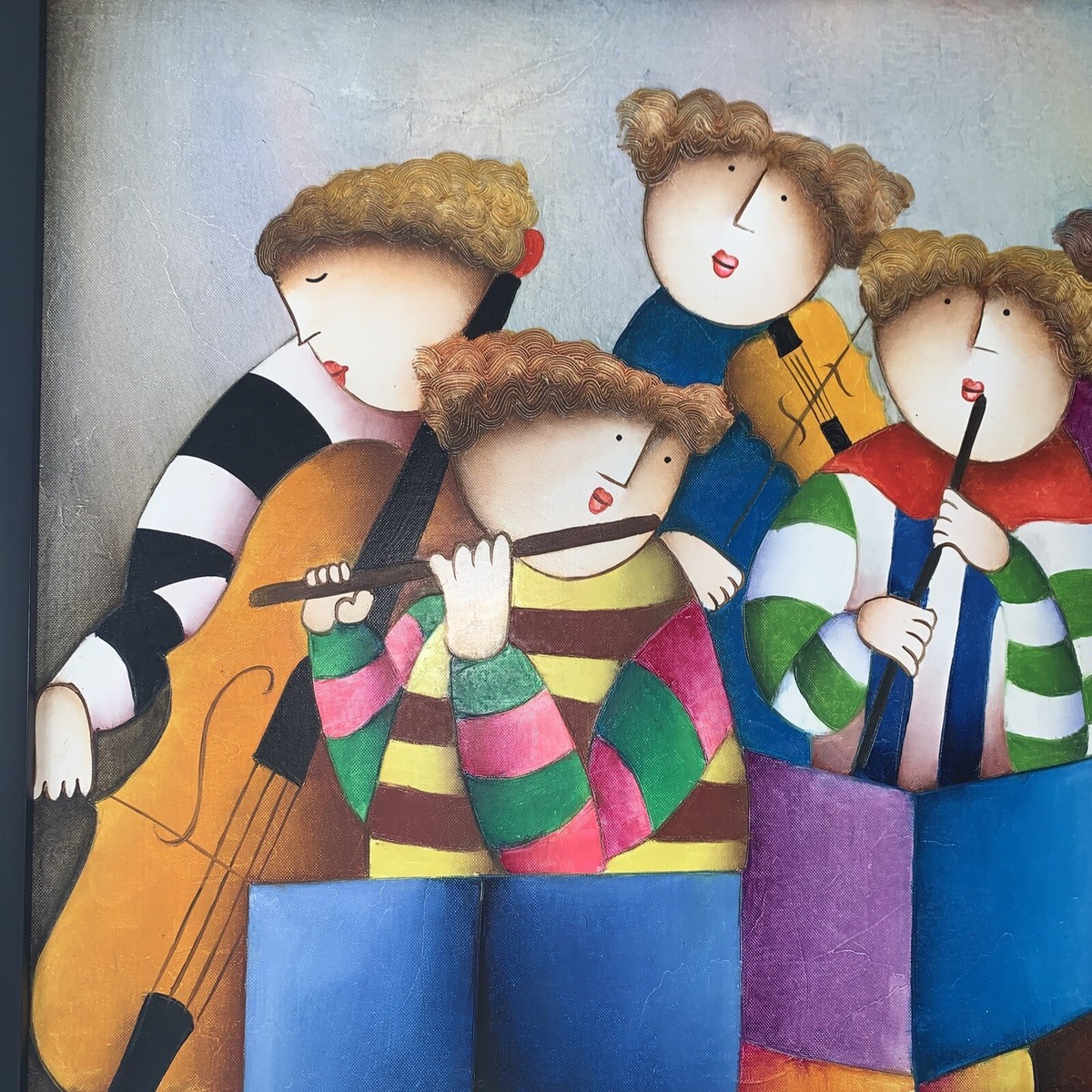 J. Roybal Original Canvas Oil Painting Five Children Musicians