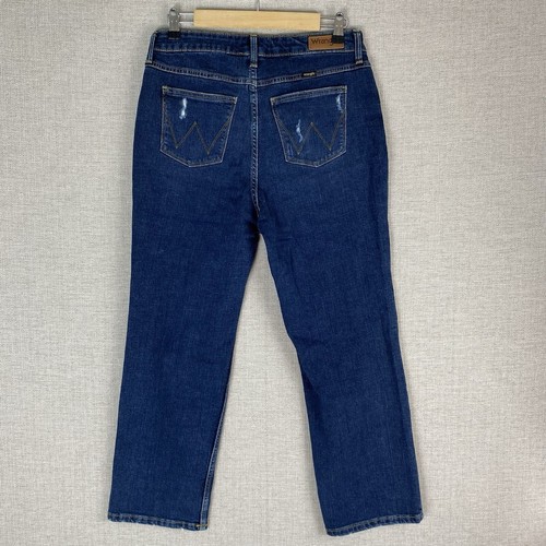 Wrangler Jeans Womens 8 Blue High Rise True Straight Crop Distressed Western NWT - Picture 6 of 10