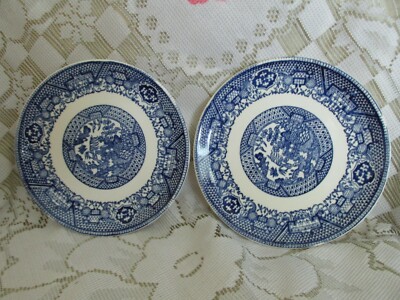 Two Vintage Blue Willow Japan Flow Blue 6'' Plates