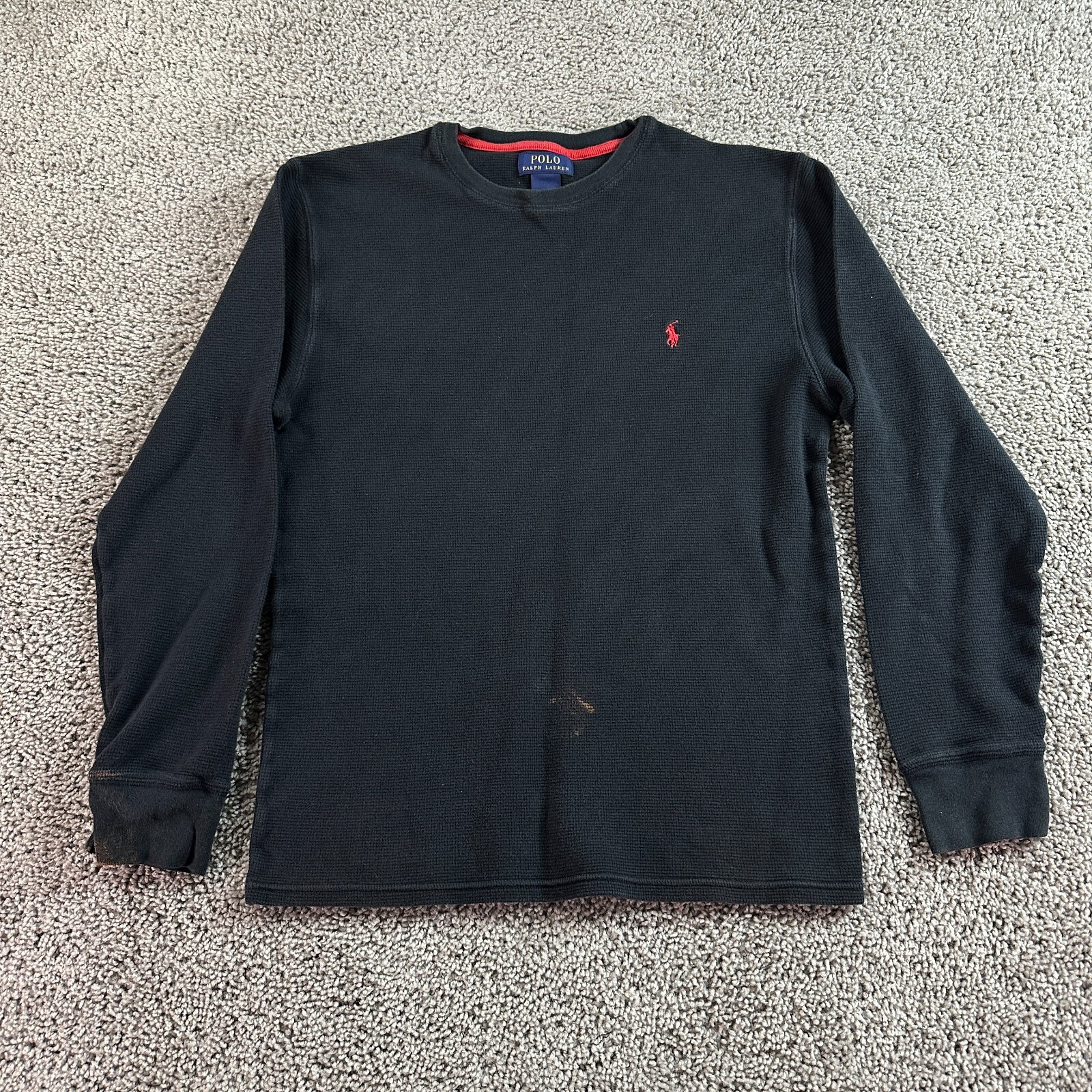 Polo Ralph Lauren Camicia Termica Uomo Media Nera Rossa Little Pony Casual DIFETTO