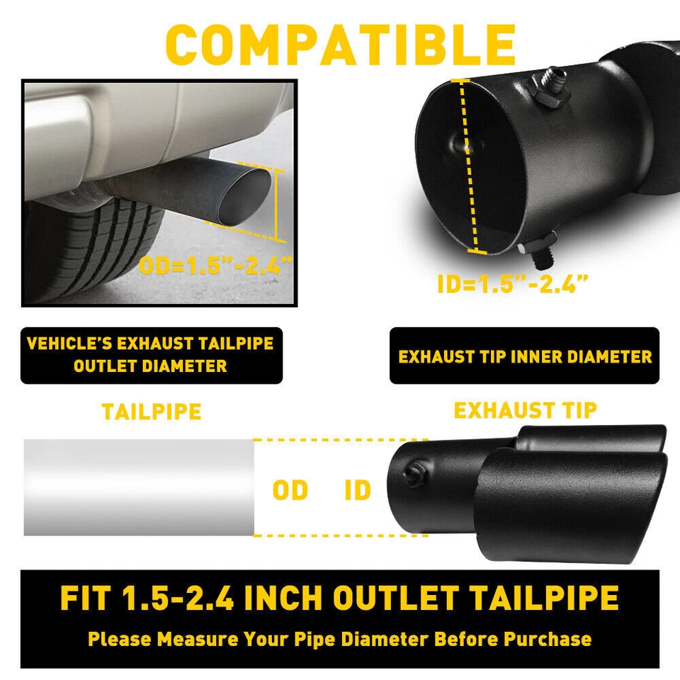 Car Exhaust Pipe Tip Straight Rear Tail Throat Muffler Black For 1.5''-2.4''inch - Image 2 of 4