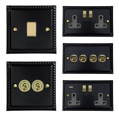 G&H Monarch Roped Matt Schwarz MFB3-PB Lichtschalter, Steckdose, Dimmer, Kippschalter