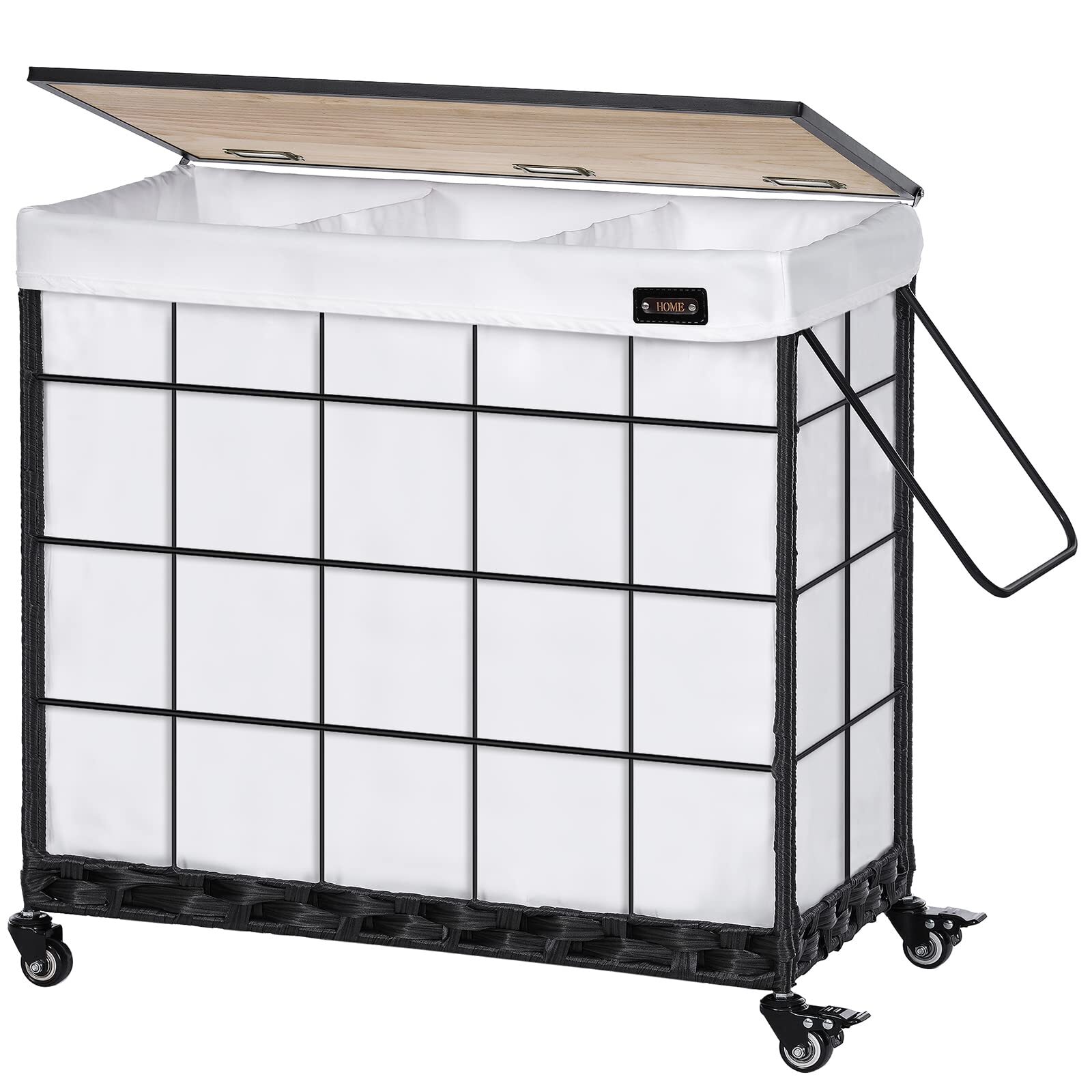 Laundry Hamper with Heavy Duty Caster Wheels; 3 Sections Clothes Hamper with ...-image