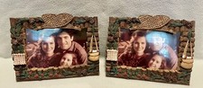 Set Of 2 Rustic Photo Picture Frames Log Cabin Lodge Wood Pinecones