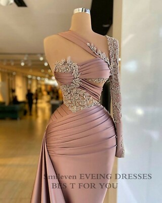 Mermaid Satin Beadings One Shoulder Celebrity Party Dress Prom Evening New  Gown | eBay