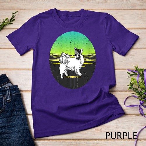 Camiseta para mujer Graphic 365 raza perro mariposa estilo puesta de sol retro unisex - Imagen 10 de 15