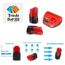 High-Capacity Replacement Battery Set with Rapid Charger for Milwaukee 12V Tools