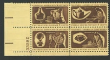 Vintage Unused US Postage Block 8 Cent Stamps COLONIAL AMERICAN CRAFTSMAN