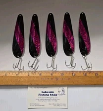 LOT OF 5 UNBRANDED 4" BLACK & PINK METAL SPOONS TROLLING CASTING FISHING LURES