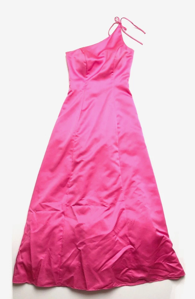 Y2K Early 2000s Asymmetrical Satin Pink Prom Wedding Formal Floor Length Dress 4 - Image 2 of 4