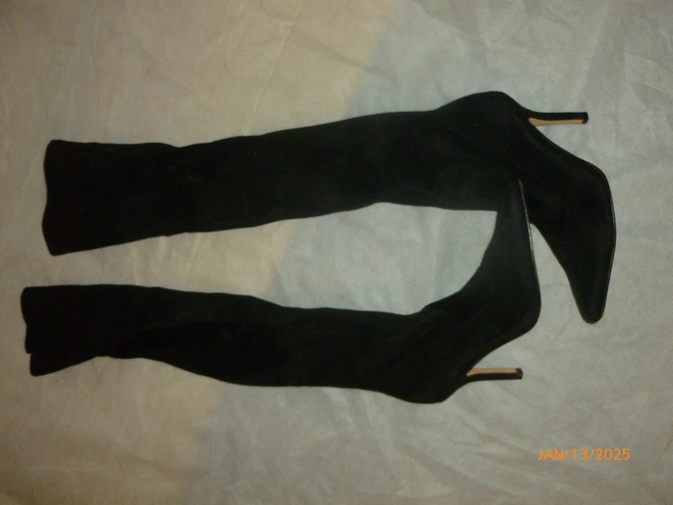 Marc Fisher LTD 女式 QULIE 人造麂皮绒过膝靴黑色 6.5 穿过一次 — 第 3/4 张图片