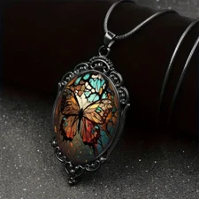 Butterfly Gothic Pendant Jewelry Nature Vintage Black Necklace A