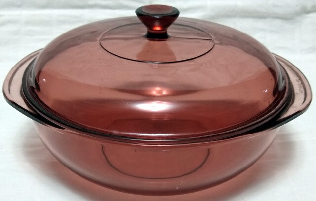 Vtg. ORIGINALS CRANBERRY CORNING 2-Qt Round Covered Casserole 024 & Lid 624C