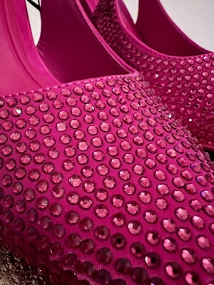 New 38 8 7.5 ZARA Heeled RHINESTONE Diamonds Slingback Fuchsia