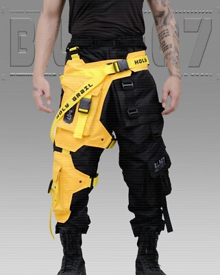 Men's Black Yellow Streetwear Techwear Heavy Cargo Trouser