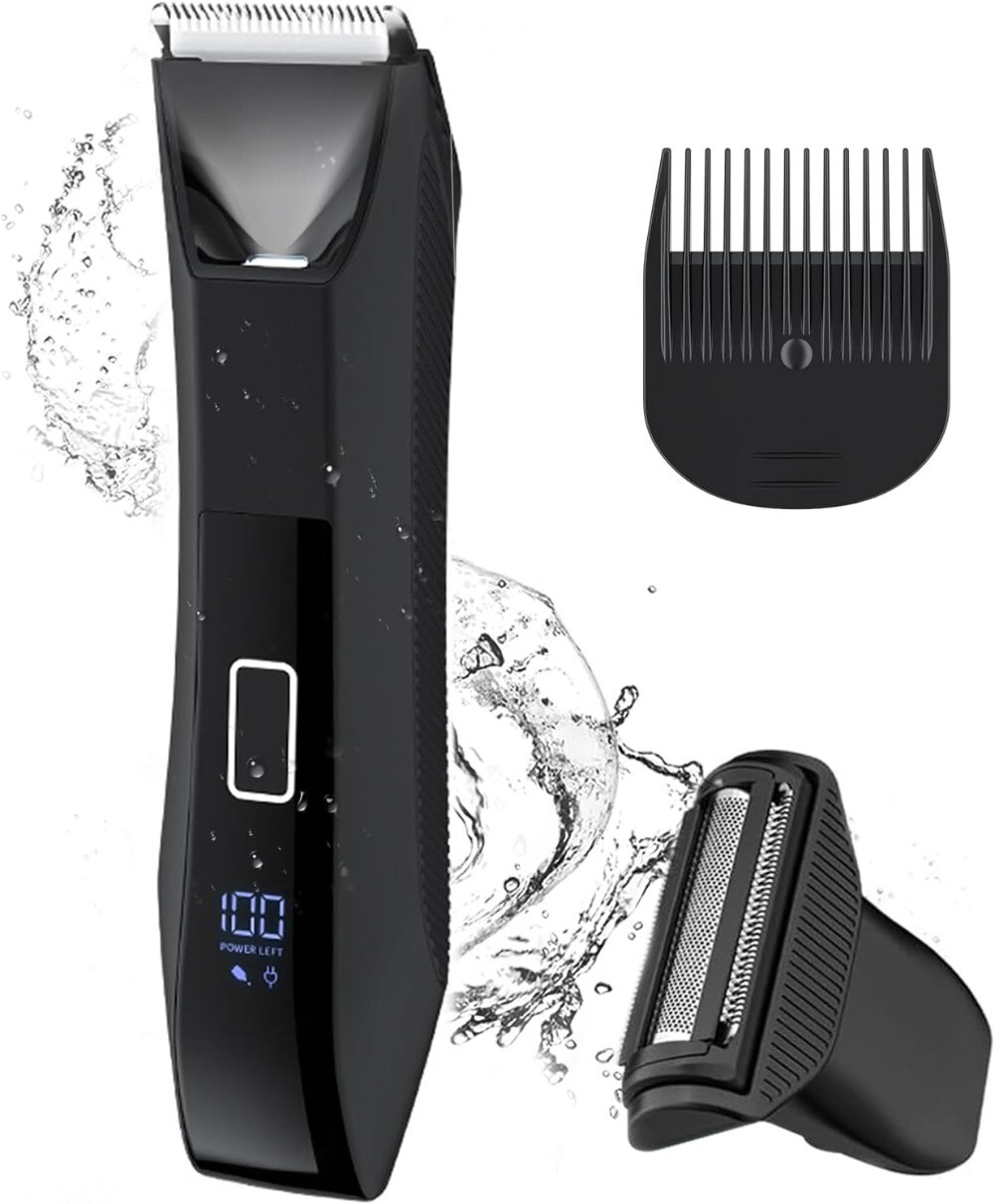 2-in-1 Manscape Trimmer for Men, Body Groin & Bikini, Wet/Dry IPX7 Waterproof