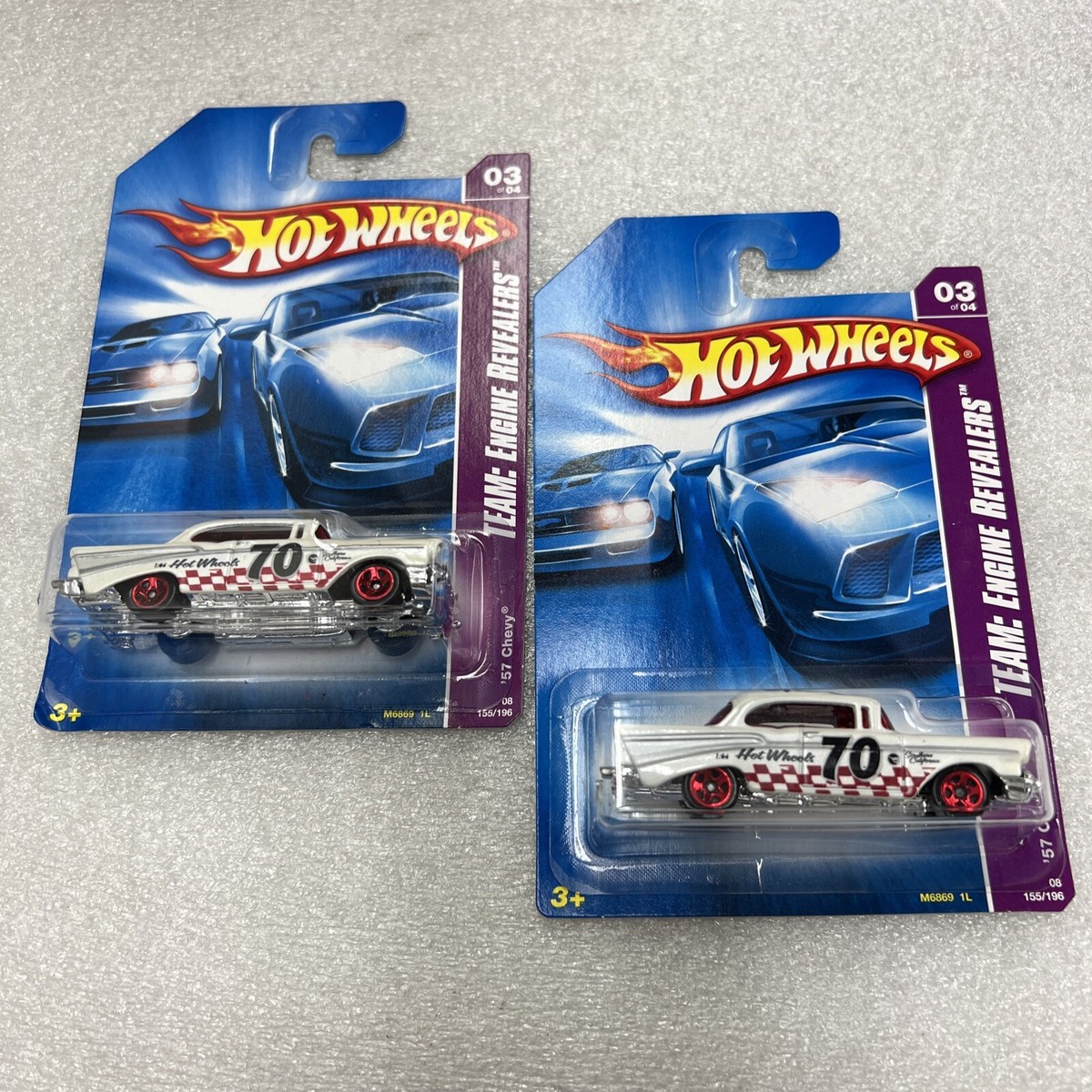 Hot Wheels(2)2008 Team-Engine Revealers'57 Chevy Bel Air Pearl