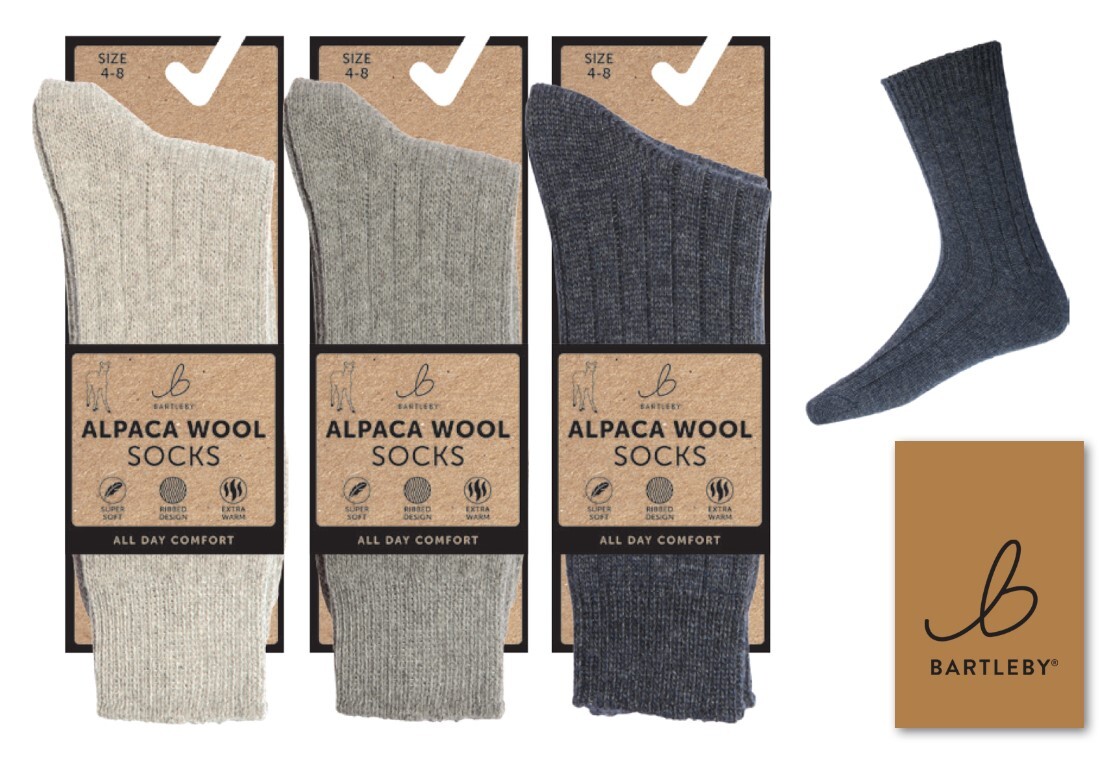 Bartleby Ladies Alpaca Wool Socks Wool Blend PACK OF SOCKS Size 4-7 WK551