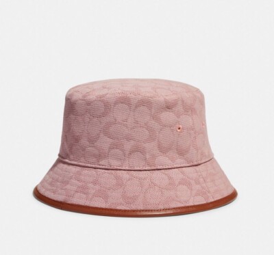 美品　COACH コーチ ジャガードバケットハット M/Lピンク s-l400.jpg