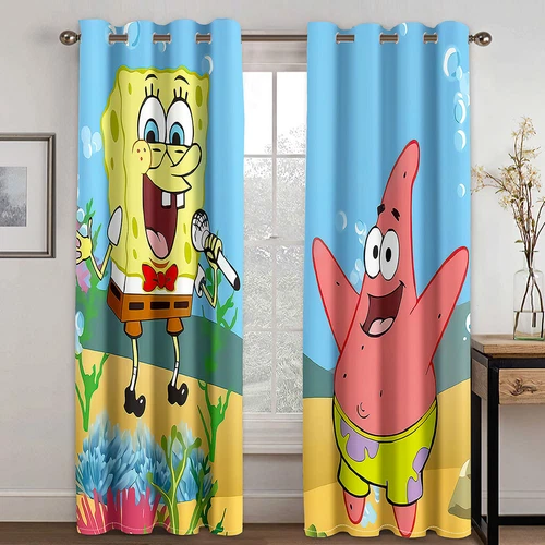 Kids 3D SpongeBob SquarePants Curtains Indoor Blackout Curtains Ring Top Eyelet - Picture 8 of 18