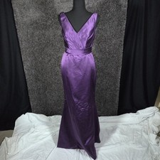 Allure Satin V-Neck Maxi Dress Gown Women's 6 Purple Formal Evening Wedding GUC