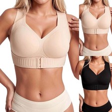 Women Posture Corrector Bra Front Closure Cross Back Support Wireless Push Bra
