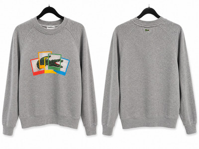 Lacoste x Polaroid Gray Graphic Sweatshirt Unisex Crewneck Pullover Rare Collabo
