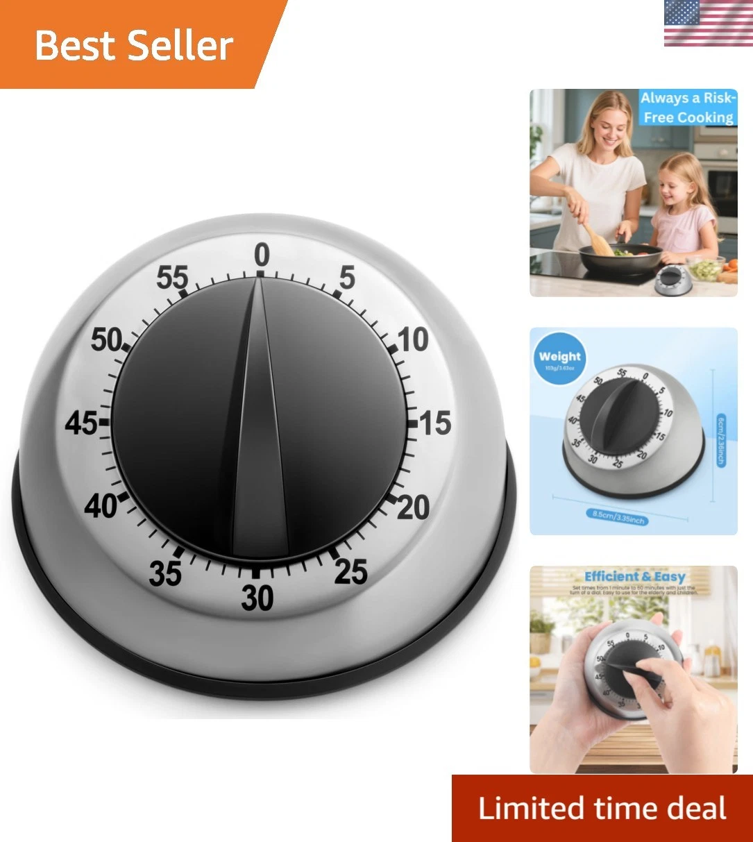 Kitchen Timer for Cooking, Chef Cooking Magnetic Timer - No Batteries Require...