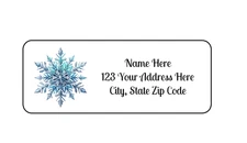 30 Blue Frosty Snowflake PERSONALIZED RETURN ADDRESS LABELS 1 in X 2 5/8 GLOSSY