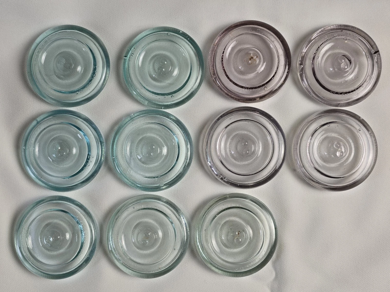 Vintage Lightning Glass Refrigerator Jar Lids - Mason Aqua, Light Purple, Clear