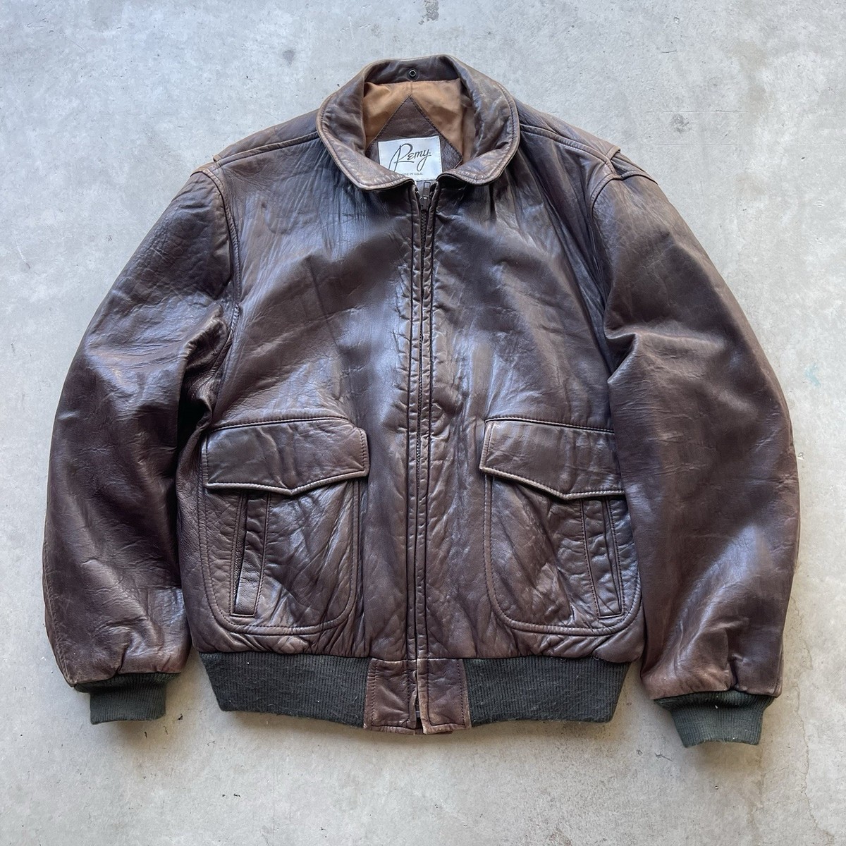 ジャケット・アウター 90s A-2 Leather Flight Jacket VINTAGE Vintage Remy A2 Leather Flight Jacket Mens 40 M Brown Full Zip USA