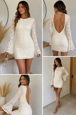 GUESS Ivory Lace Open Back Bell Sleeve Mini Women’s Dress NWT XL