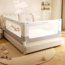 ONEYA BABY Adjustable Foldable Mesh Bed Rail Safety Guard, White/Gray