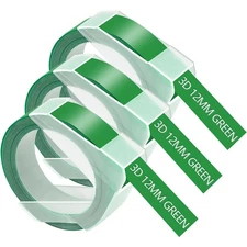3PK For DYMO 3D Embossing Label Tape Organizer Xpress 521203 White on Green 12mm
