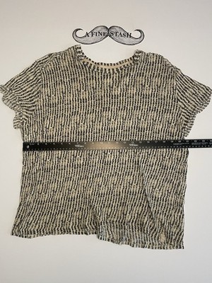 We The Free Bali Backpacker Tee Black Tan Abstract Print Linen XS