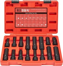 16PC 6  7 Spline Socket Set with Lock Key LugNut Removal Tool Aftermarket Wheel
