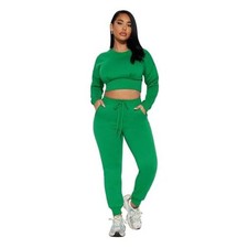 Women's Sweatsuit 2 Piece Lounge Matching Outfits Long Sleeve Crop Small Green