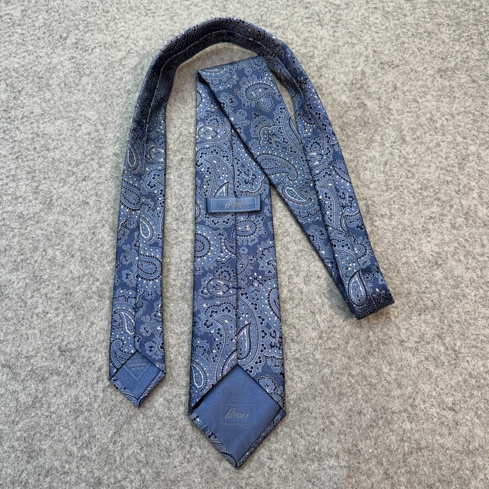 "Corbata de seda Brioni para hombre azul marino cachemira 100 % seda hecha a mano en Italia 3,25""" Foto 3 de 4