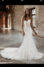 Handmade White Strapless Lace Mermaid Wedding Dress Size 16 Train Zipper