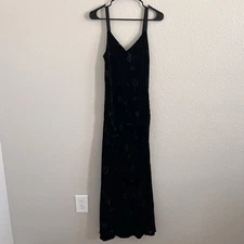 Sz 8 Black Velvet Burnout Dress Y2K Silk Blend Maxi NWT Lined Banana Republic