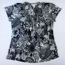 Rebecca Malone Women’s Size Large Black & White Formal Blouse 1/4 Button-Up Top