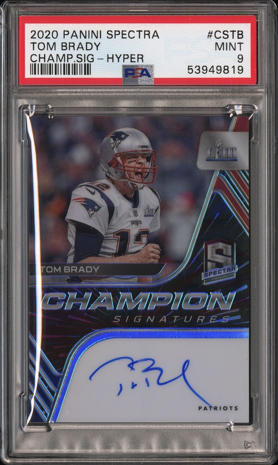 🔥 2020 PANINI SPECTRA TOM BRADY CHAMPION SIGNATURES AUTO HYPER /6 MINT PSA 9 🔥