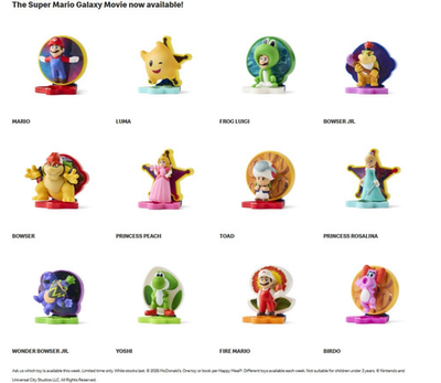McDonalds Toy 2026 Nintendo Super Mario Galaxy Movie Plastic Toys