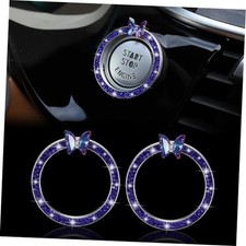 Bling Car Engine Start Button Cover Butterfly 2pcs Diamond Interior Blue
