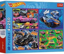 NEW TREFL Jigsaw Puzzle 4 x 250 Pieces 12 Ages Hot Wheels Racing Cars