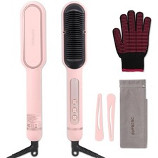 Negative Ionic Hair Straightener Brush with 9 Temp Settings, 30s Fast Heating